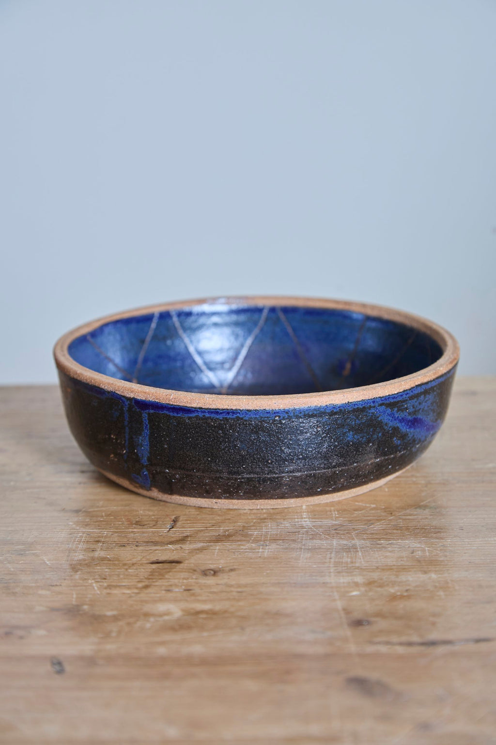 Scored Diamonds Bowl, Indigo on Natural Clay