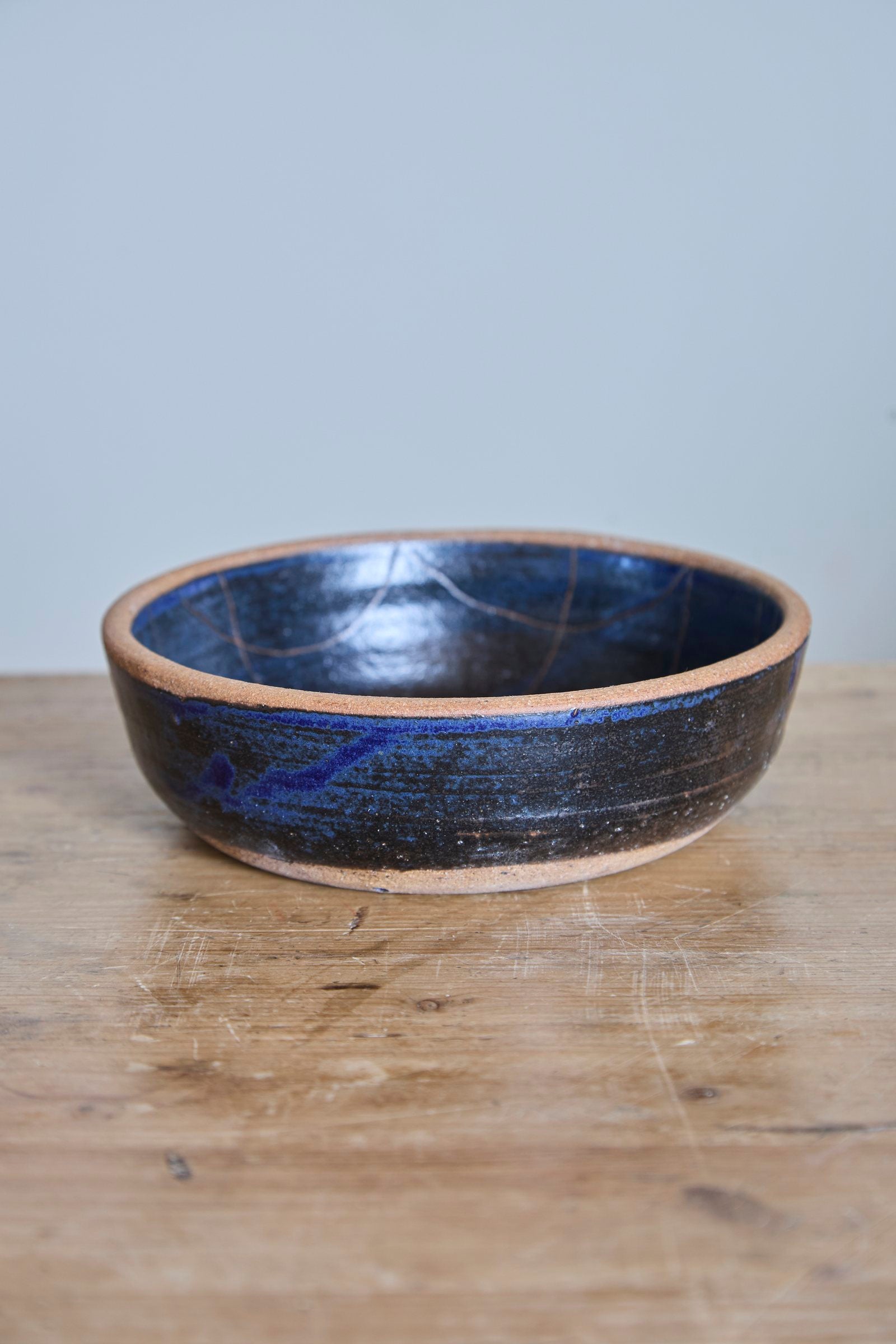 Scored Grid Bowl, Indigo on Natural Clay