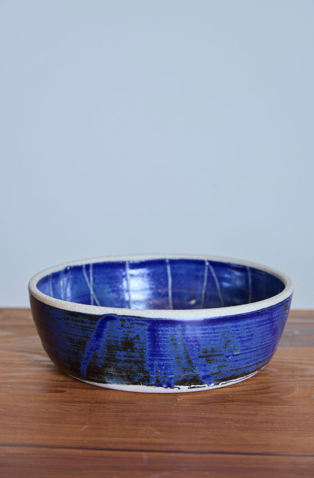Scored Grid Bowl, Indigo on White Clay