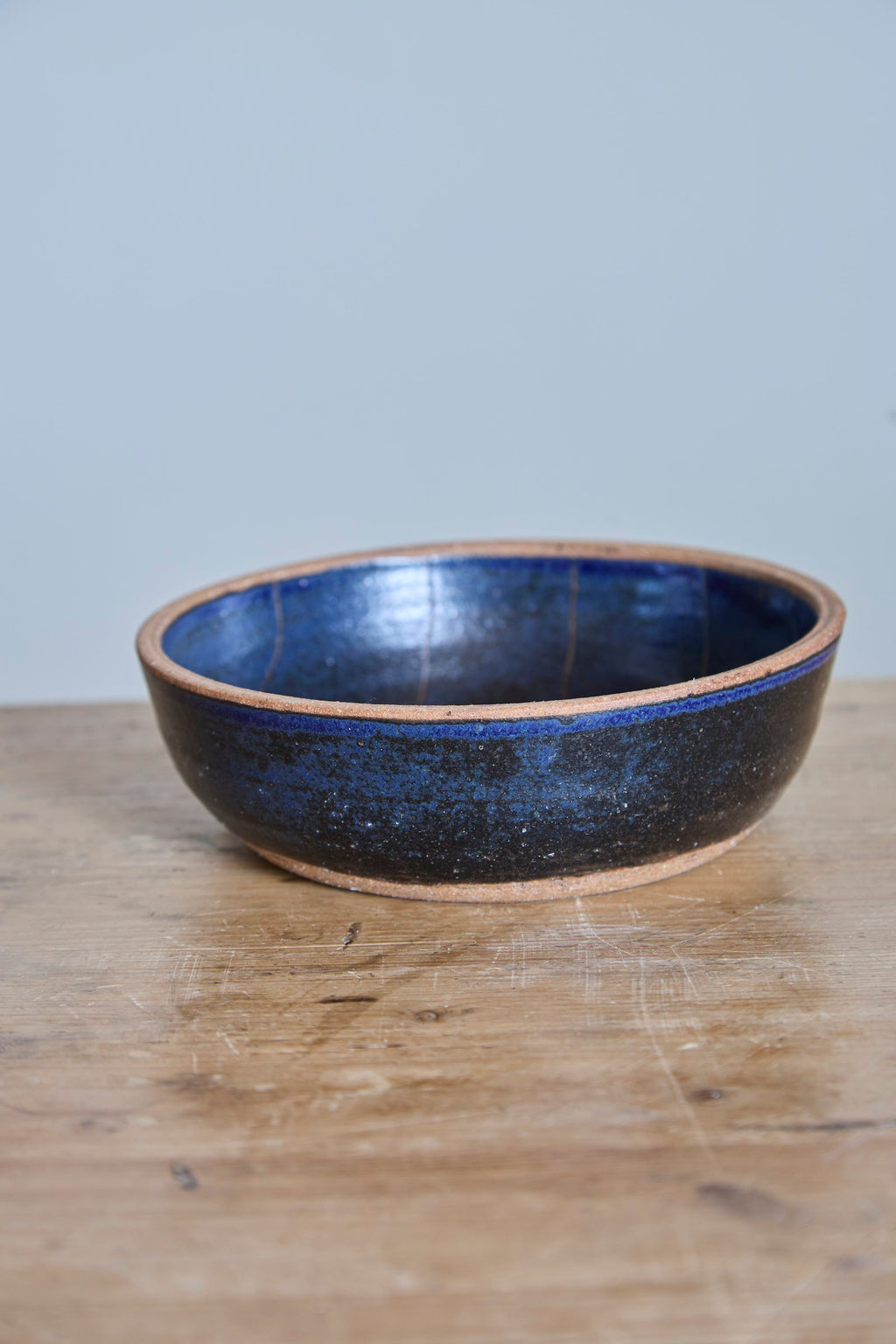 Scored Lines Bowl, Indigo on Natural Clay