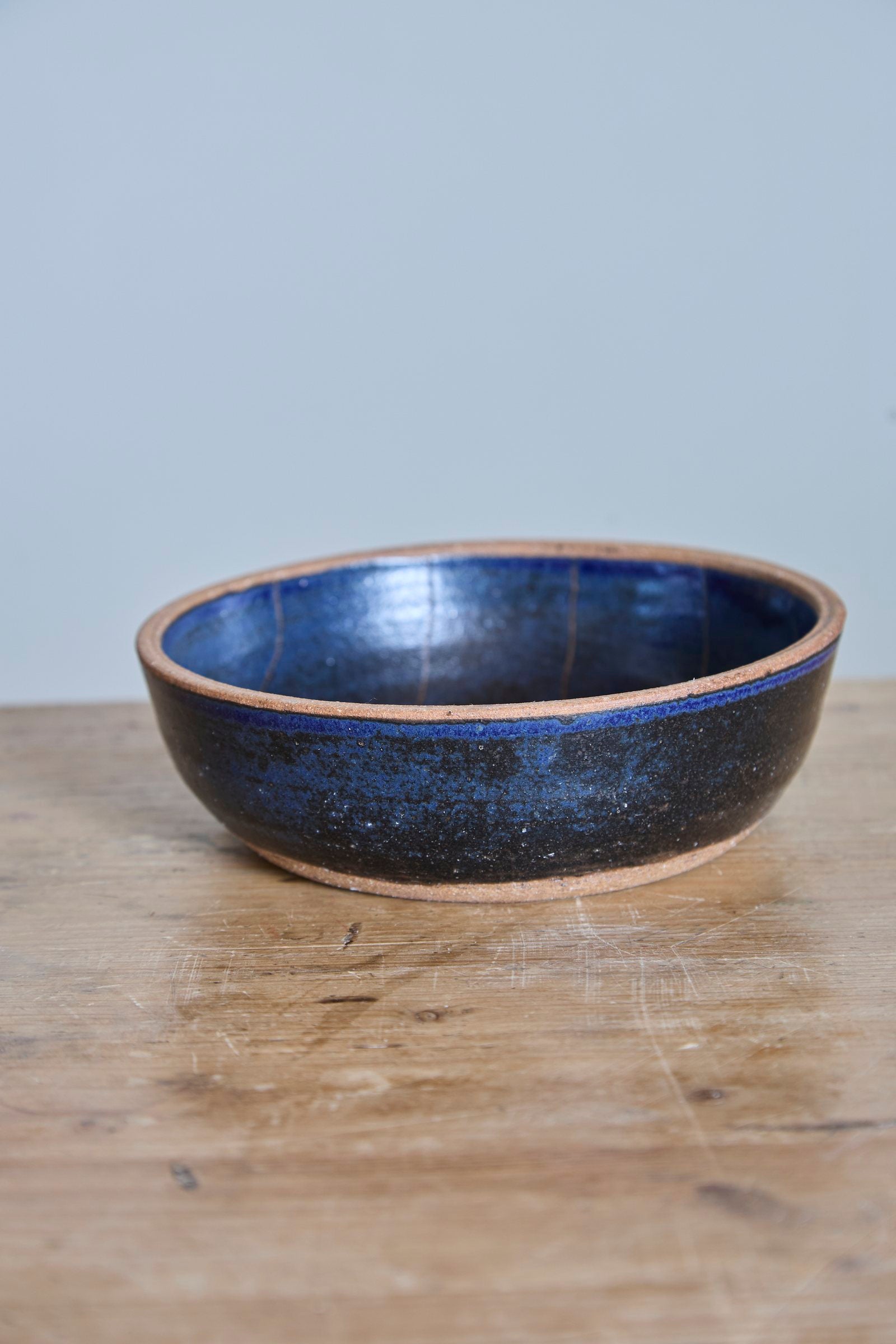Scored Lines Bowl, Indigo on Natural Clay