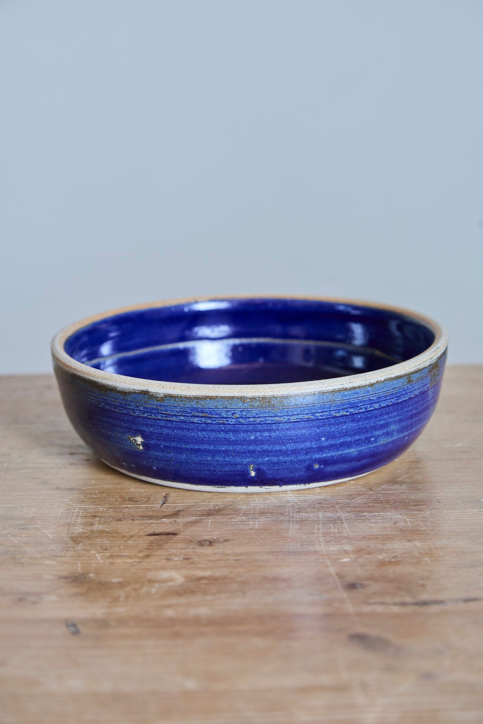 Scored Circles Bowl, Indigo on White Clay