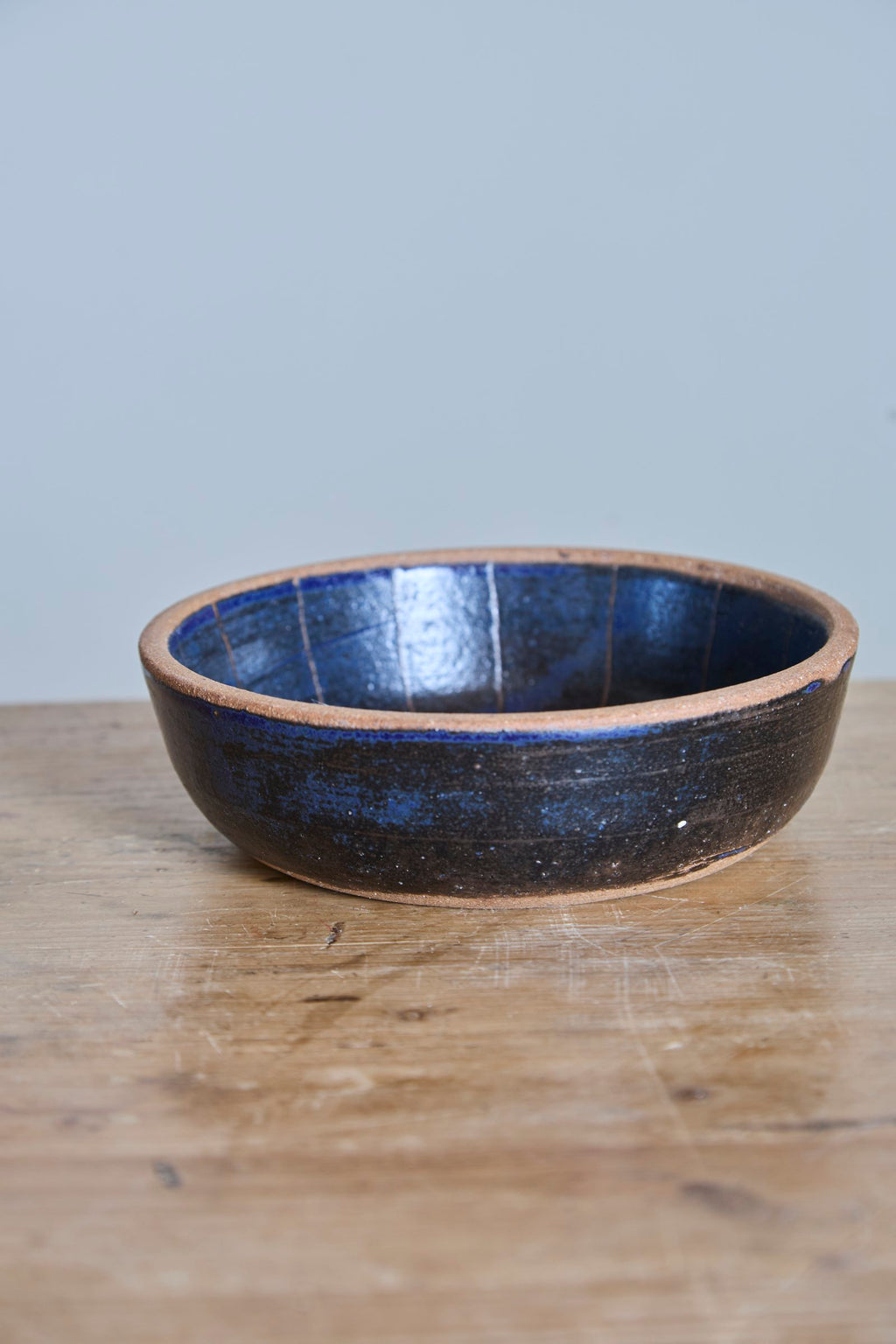 Scored Small lines Bowl, Indigo on Natural Clay