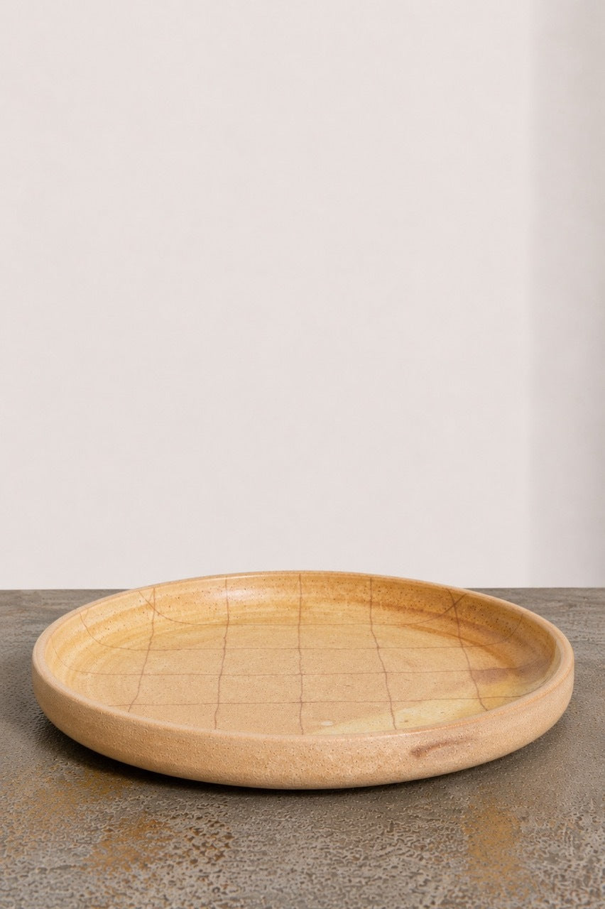 Scored Grid Plate, Yellow on White Clay