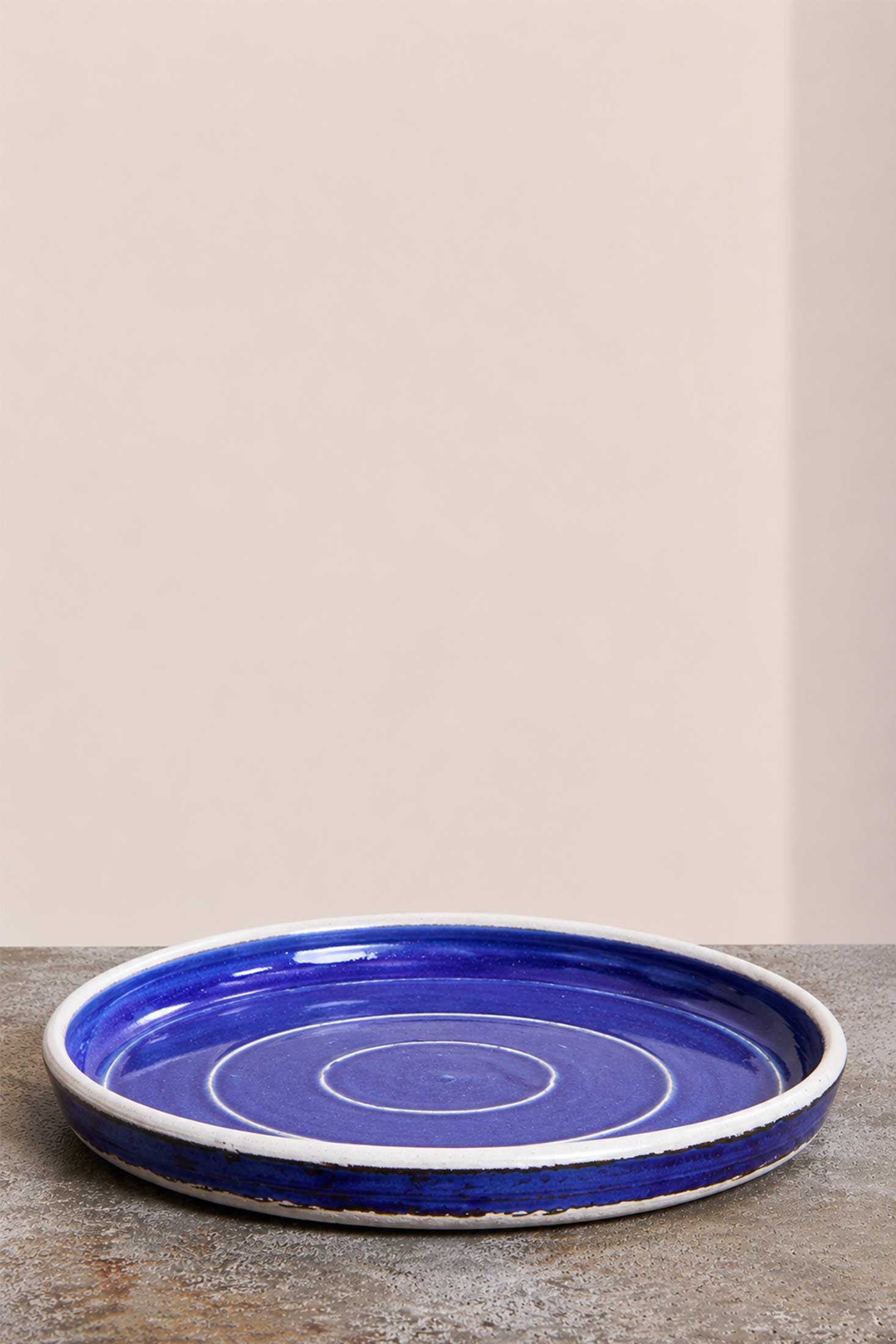 Scored Circles Plate, Indigo on White Clay