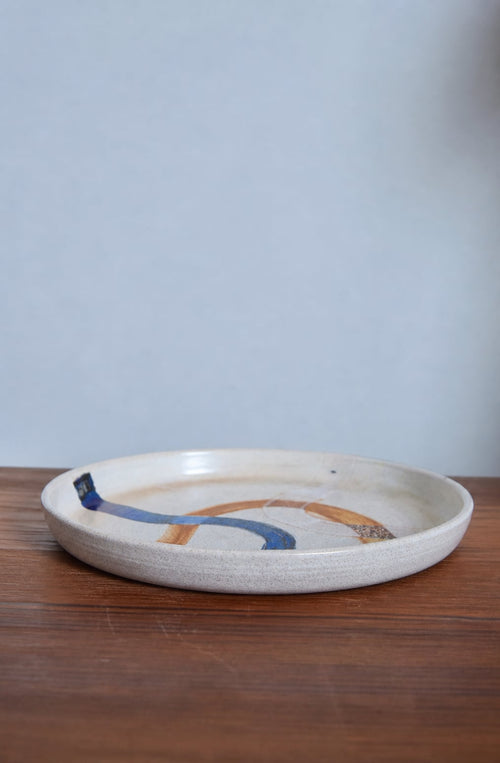 Curves Curves Plate, Indigo & Yellow Curves on White Clay