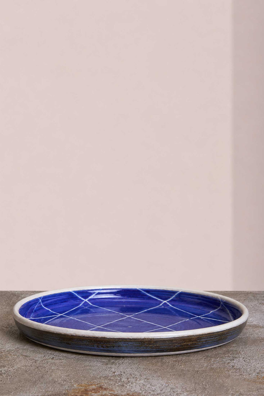 Scored Scales Plate, Indigo on White Clay