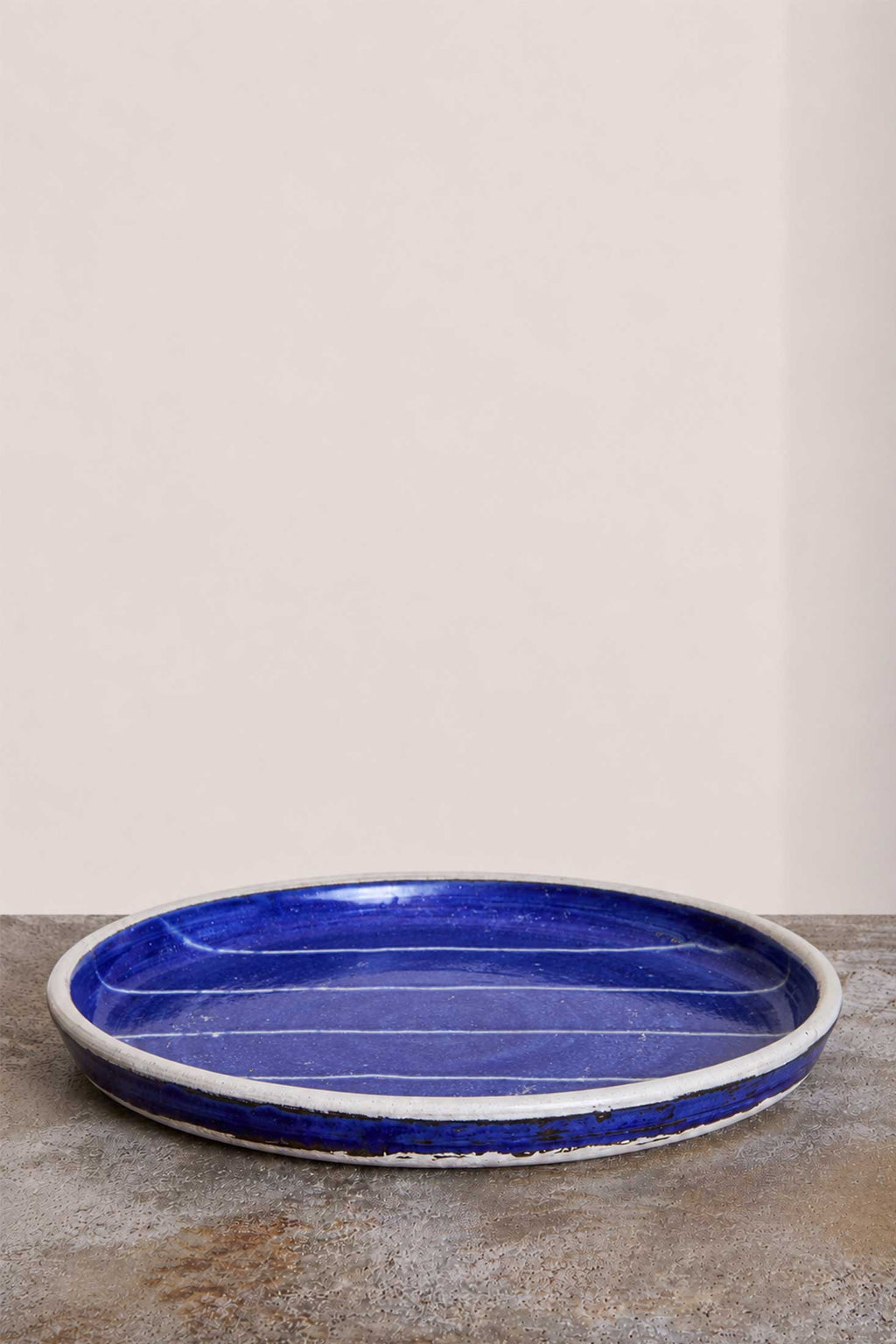 Scored Lines Plate, Indigo on White Clay