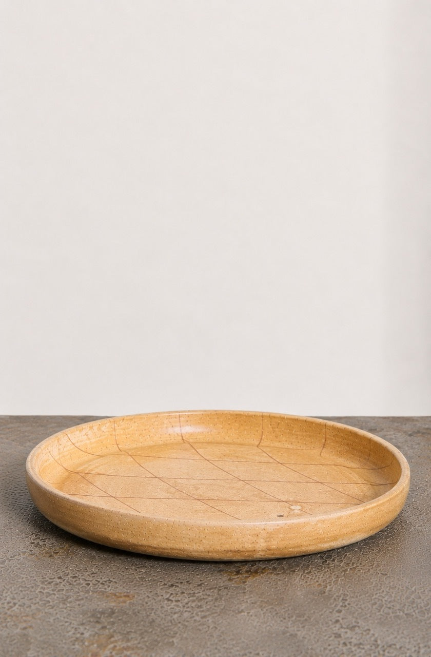 Scored Scales Plate, Yellow on White Clay