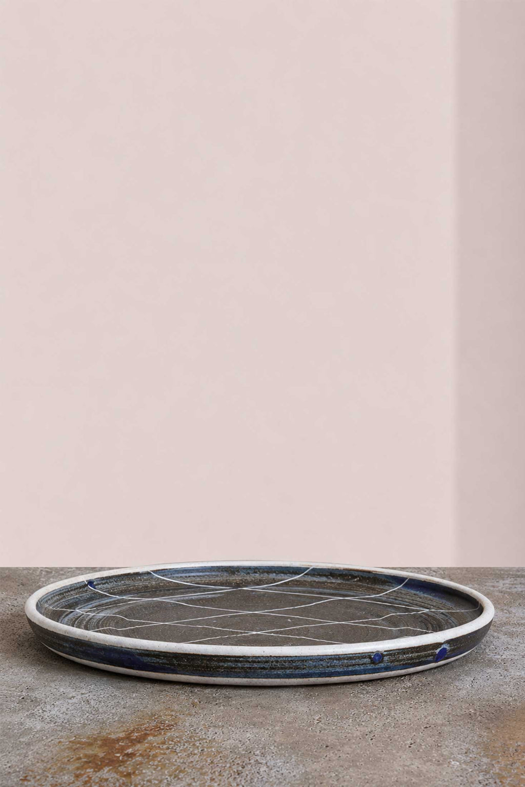 Scored Diamonds Plate, Indigo on White Clay