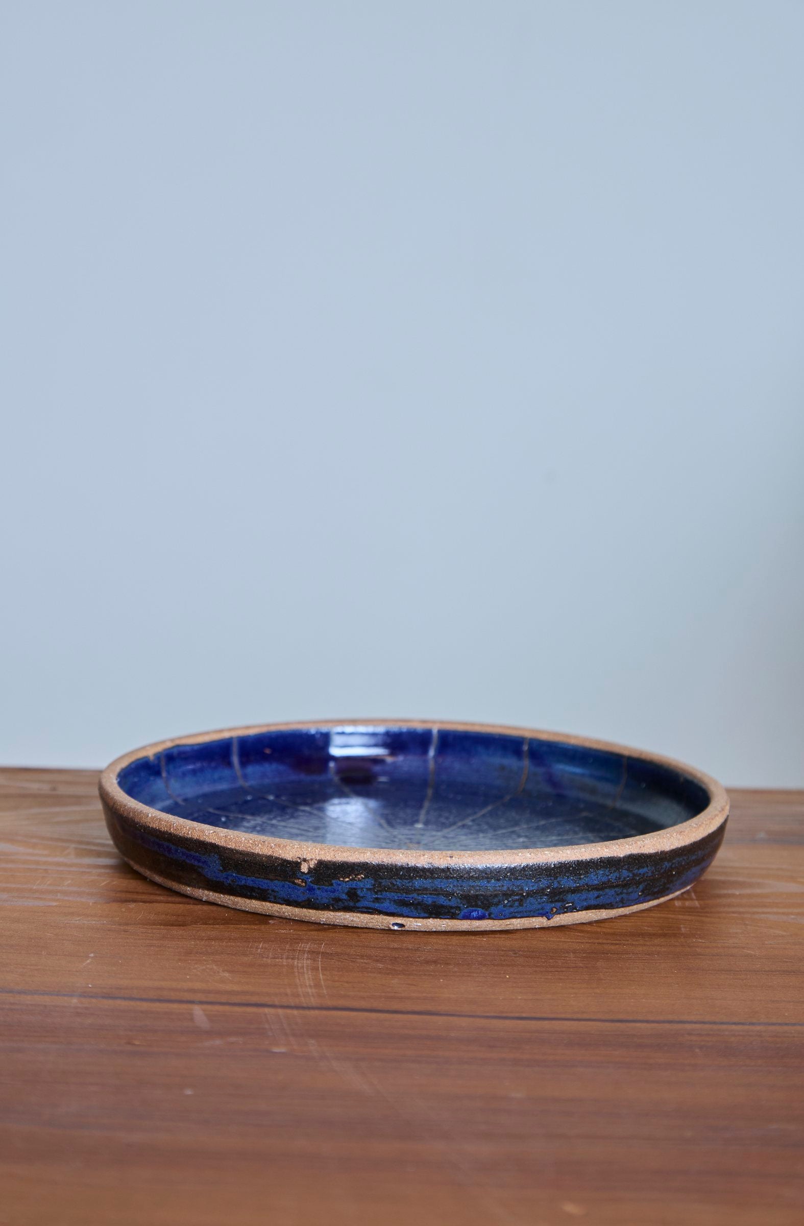 Scored Circles Plate, Indigo on Natural Clay
