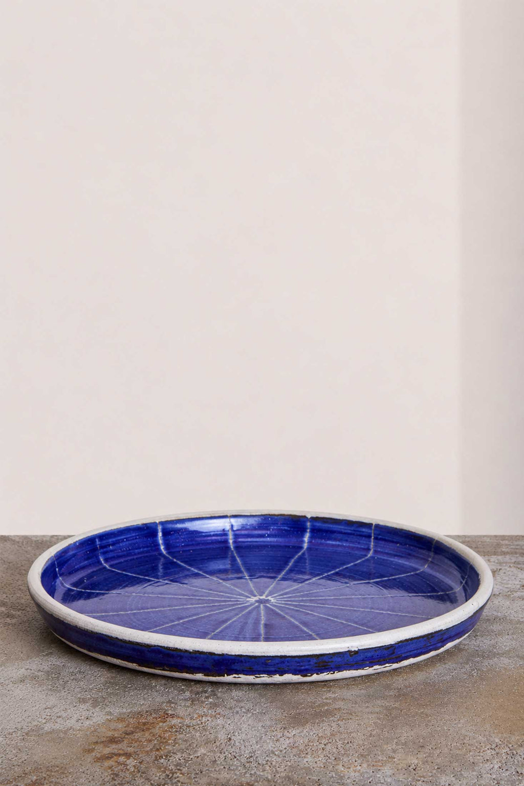 Scored Star Plate, Indigo on White Clay