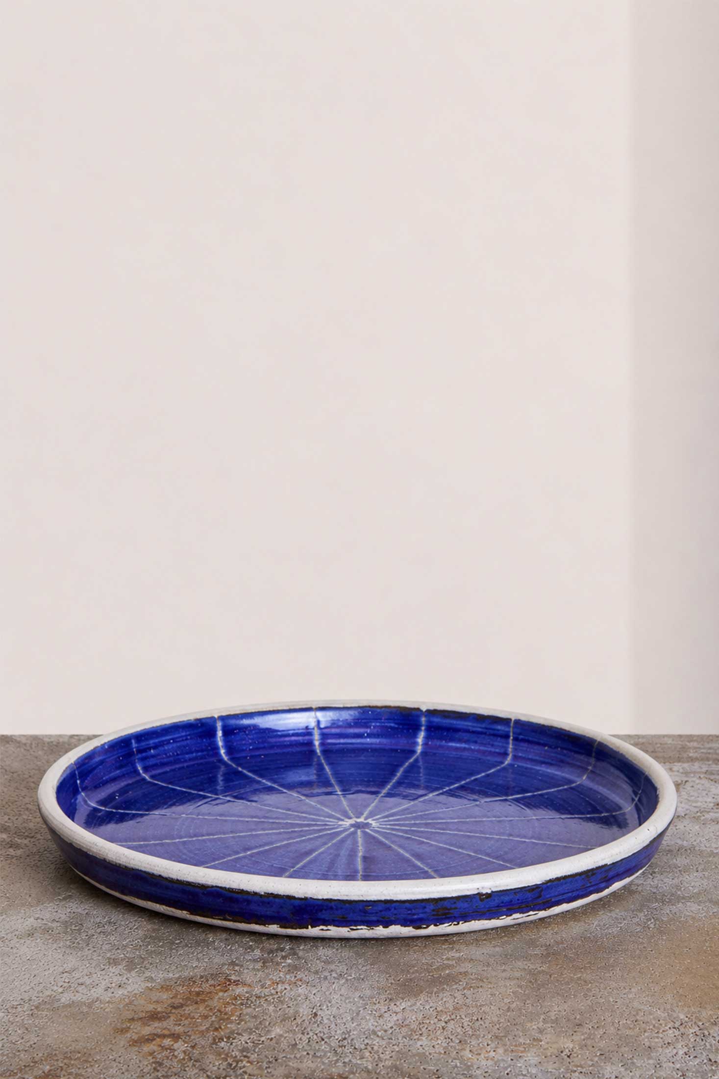 Scored Star Plate, Indigo on White Clay