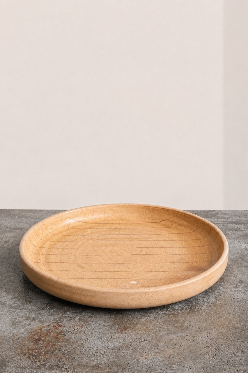 Scored Small lines Plate, Yellow on White Clay