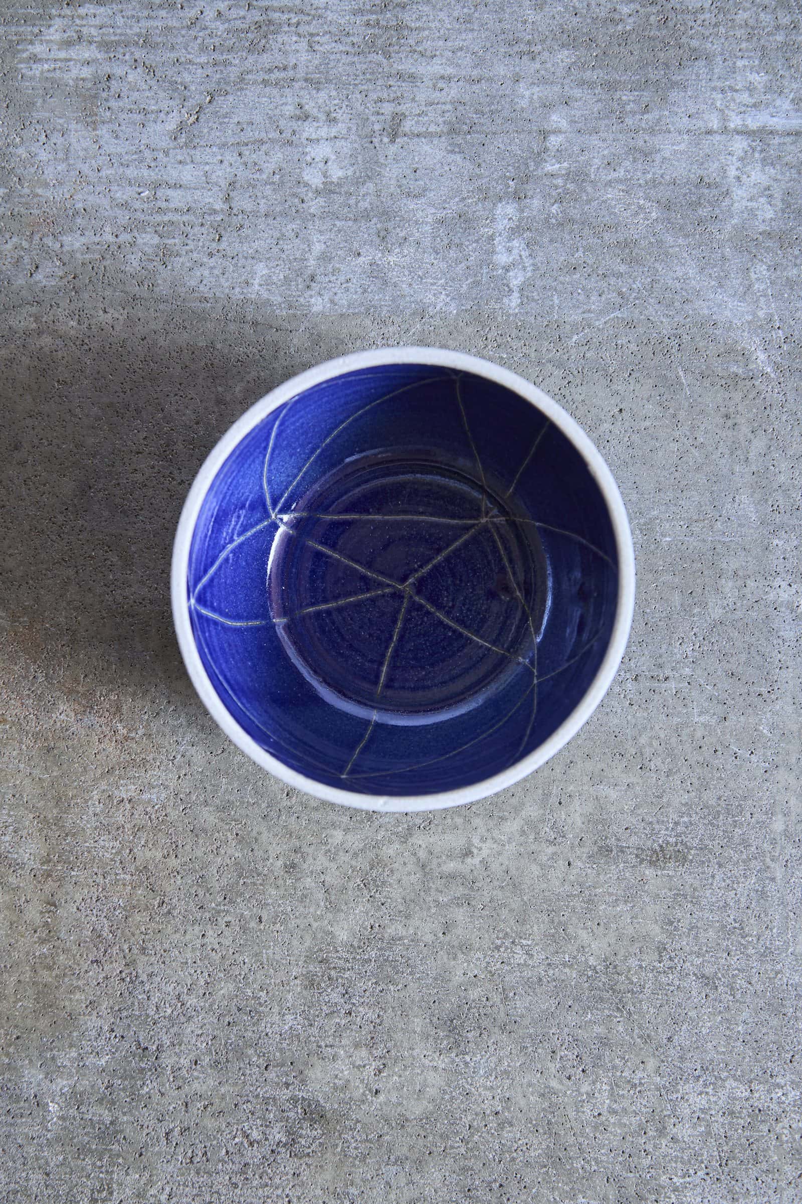 Scored Constellation Bowl, Indigo on White Clay