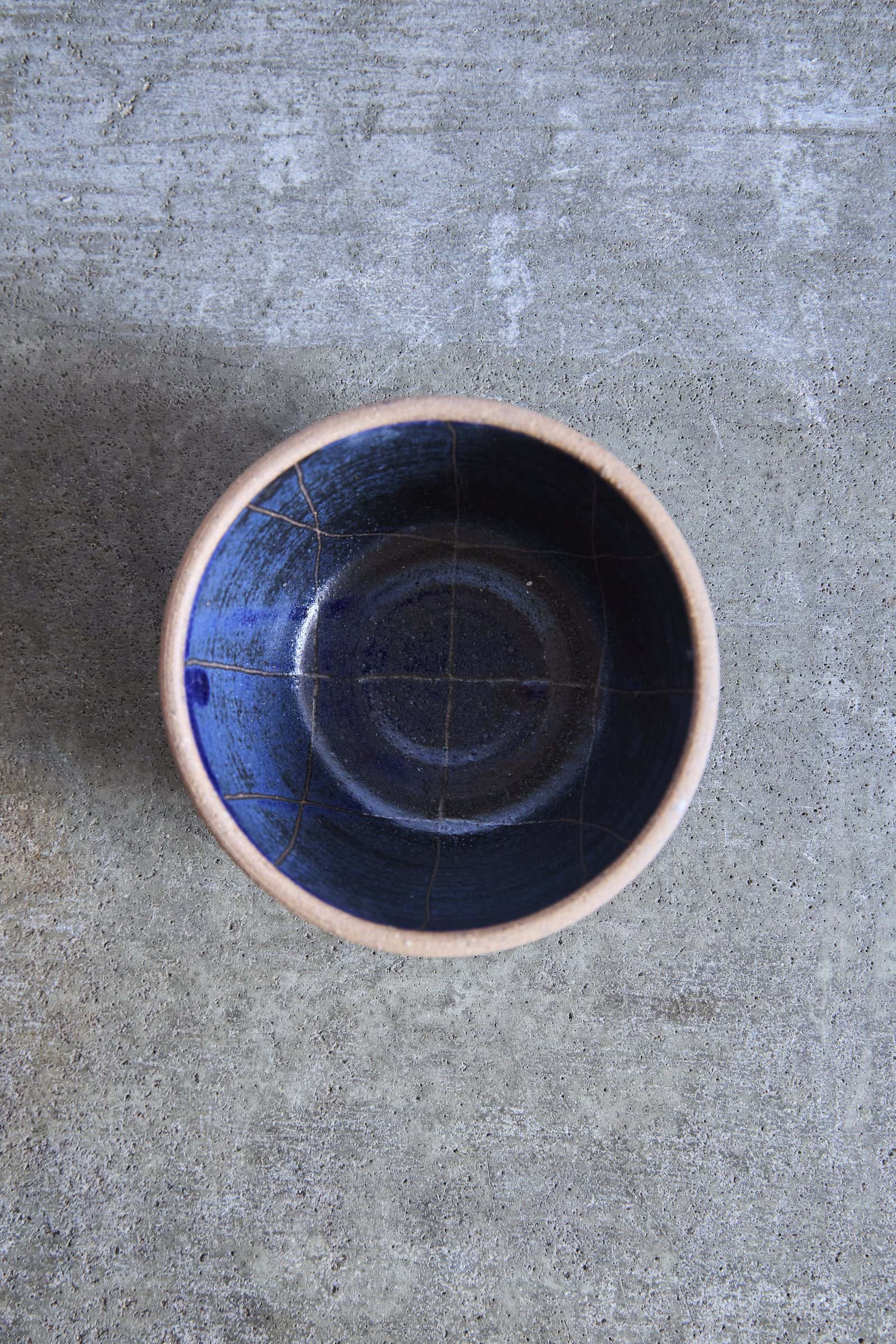 Scored Grid Bowl, Indigo on Natural Clay