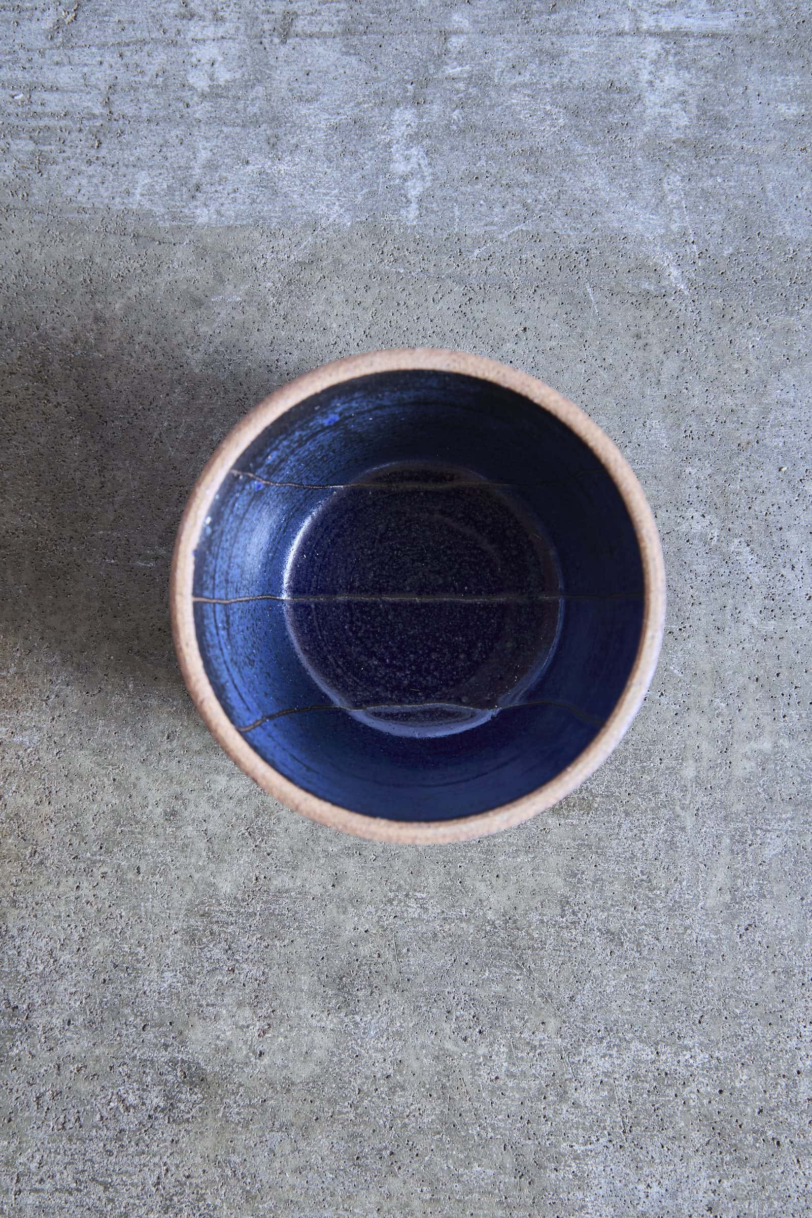 Scored Lines Bowl, Indigo on Natural Clay