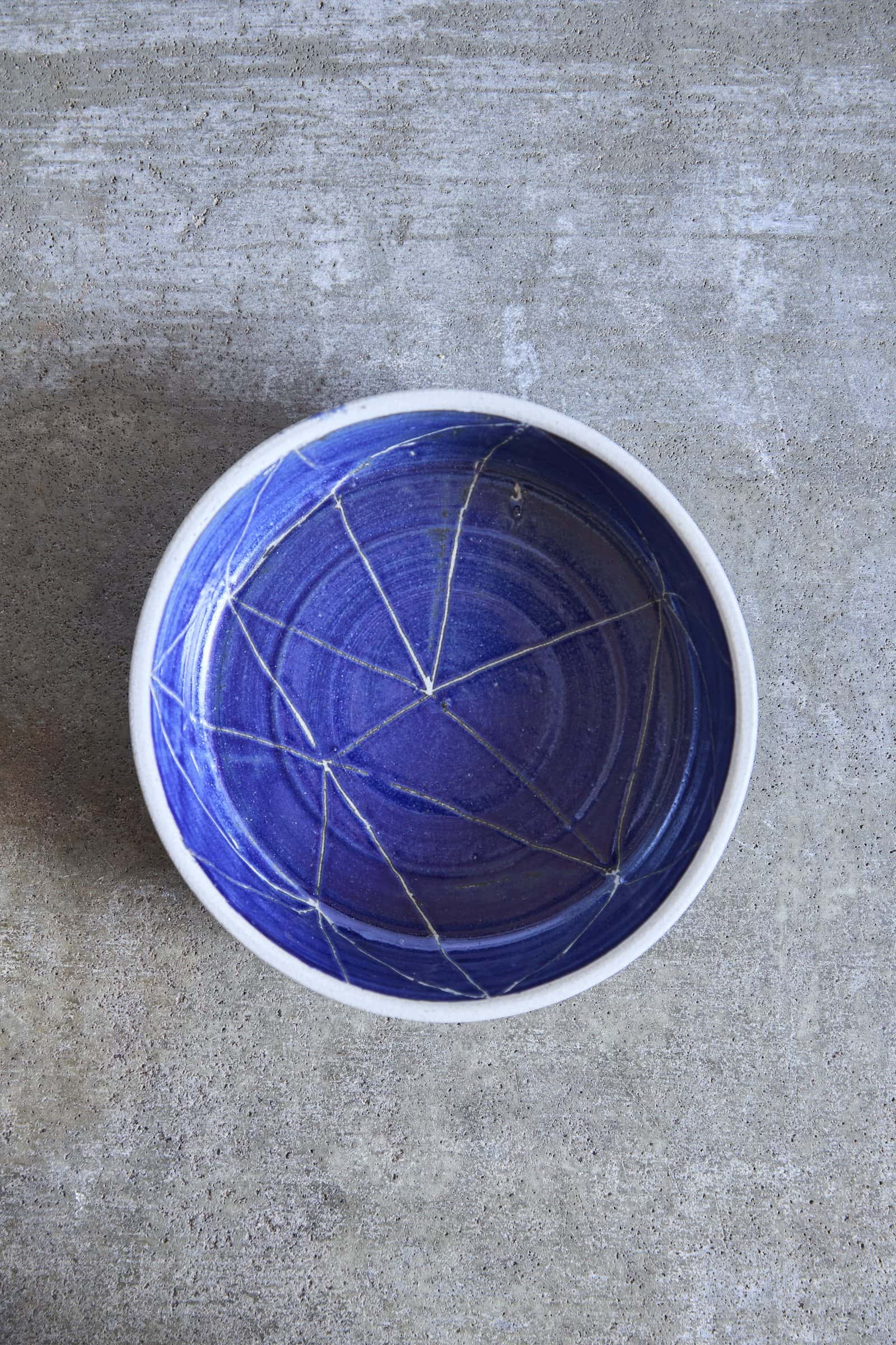 Scored Constellation Bowl, Indigo on White Clay
