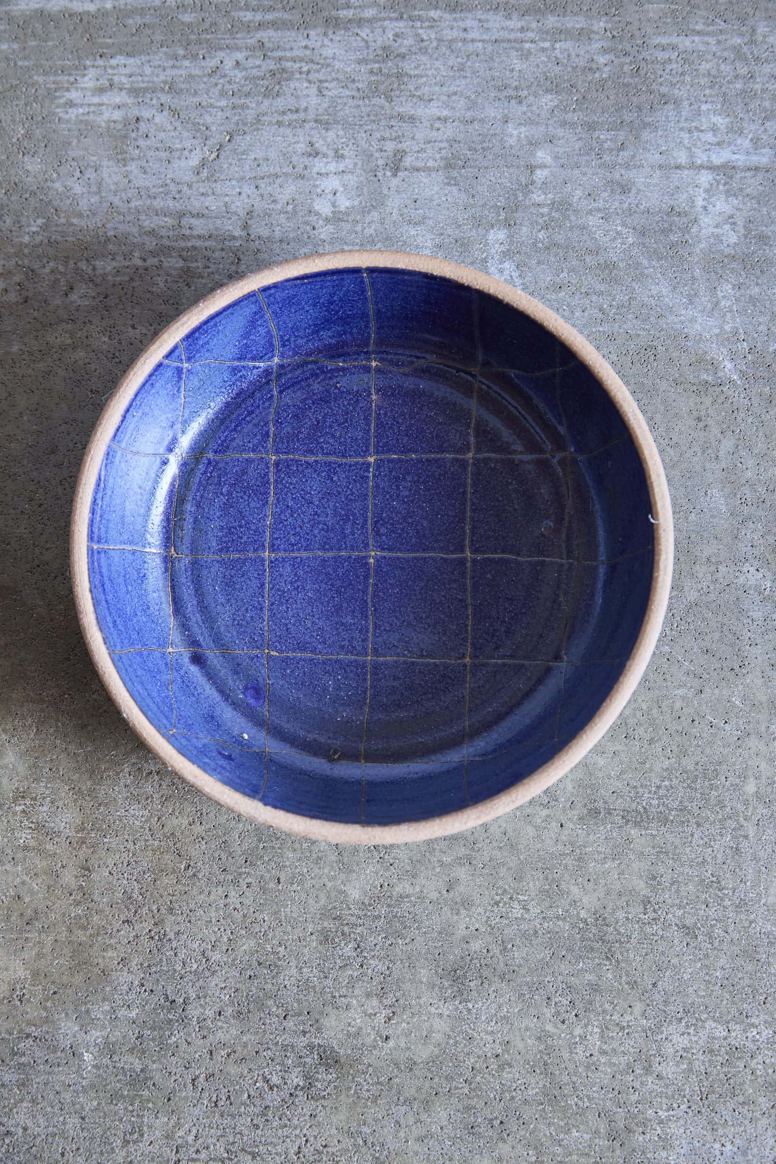 Scored Grid Bowl, Indigo on Natural Clay