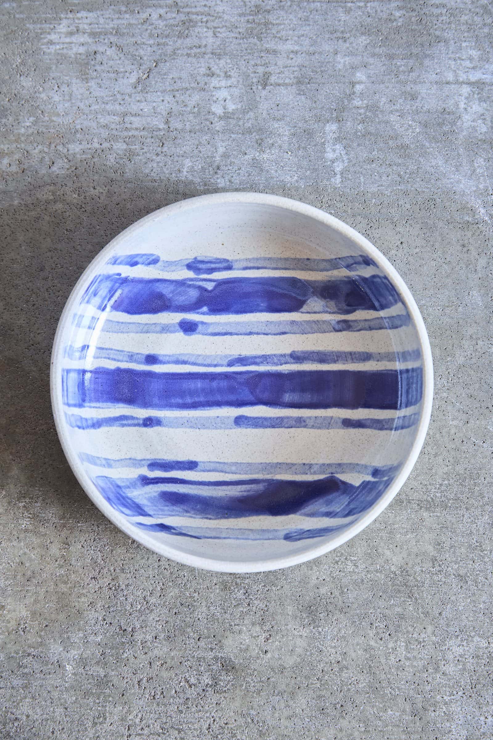 Picnic Stripped Bowl, Indigo Picnic on White Clay