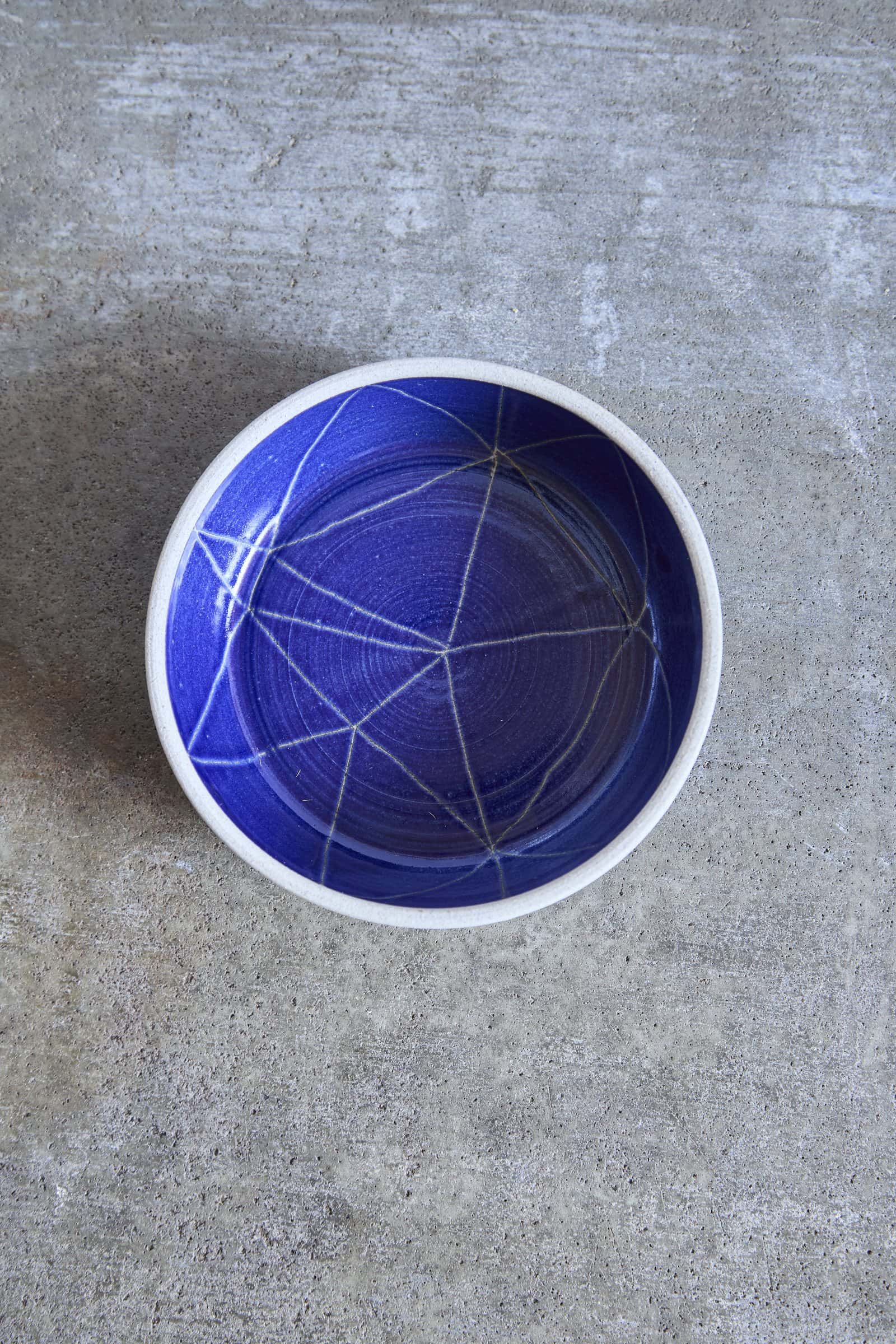 Scored Constellation Bowl, Indigo on White Clay
