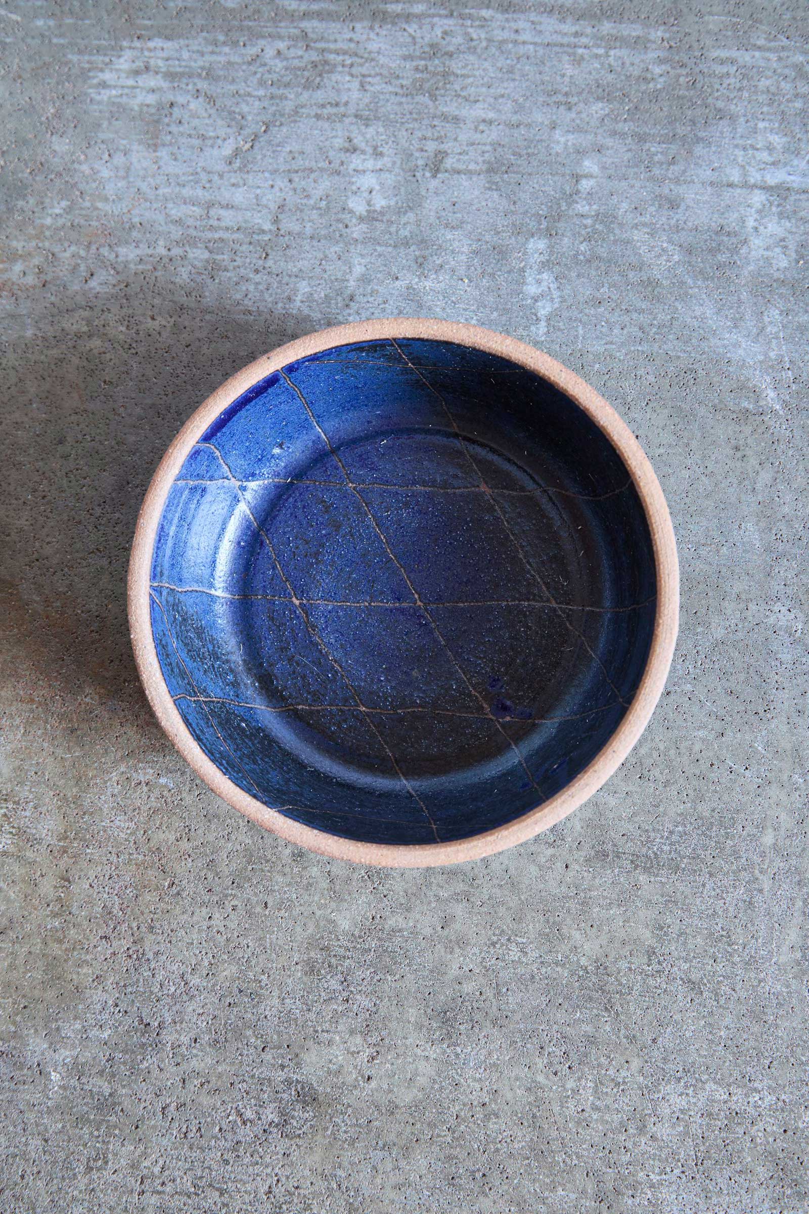 Scored Diamonds Bowl, Indigo on Natural Clay
