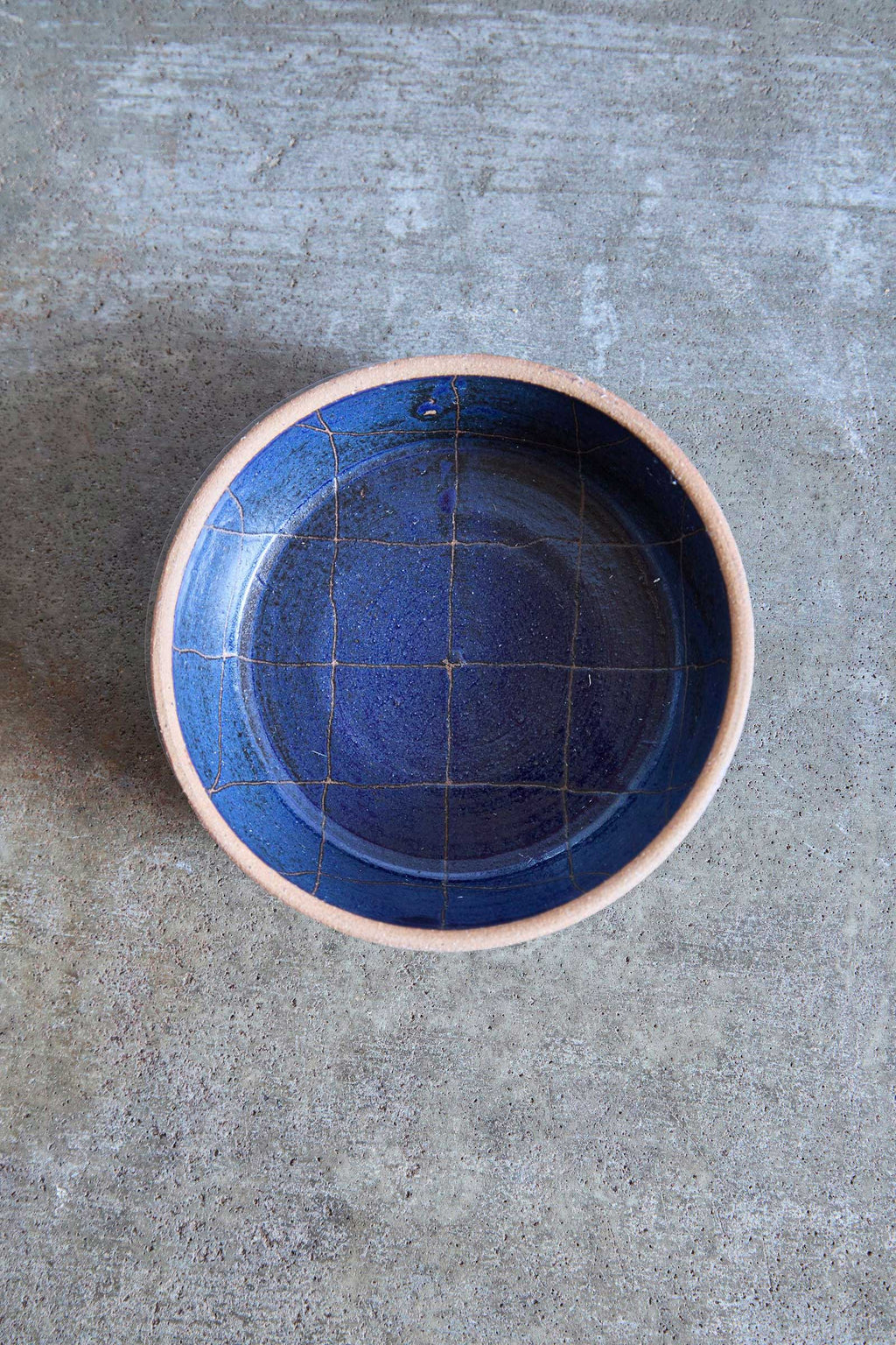 Scored Grid Bowl, Indigo on Natural Clay