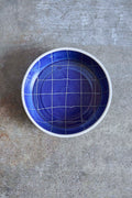 Scored Grid Bowl, Indigo on White Clay
