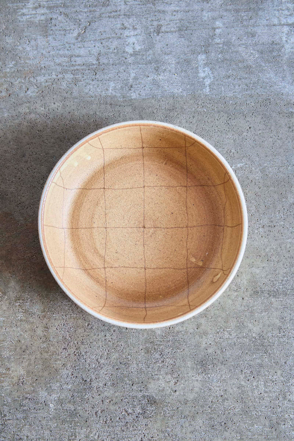 Scored Grid Bowl, Yellow on White Clay