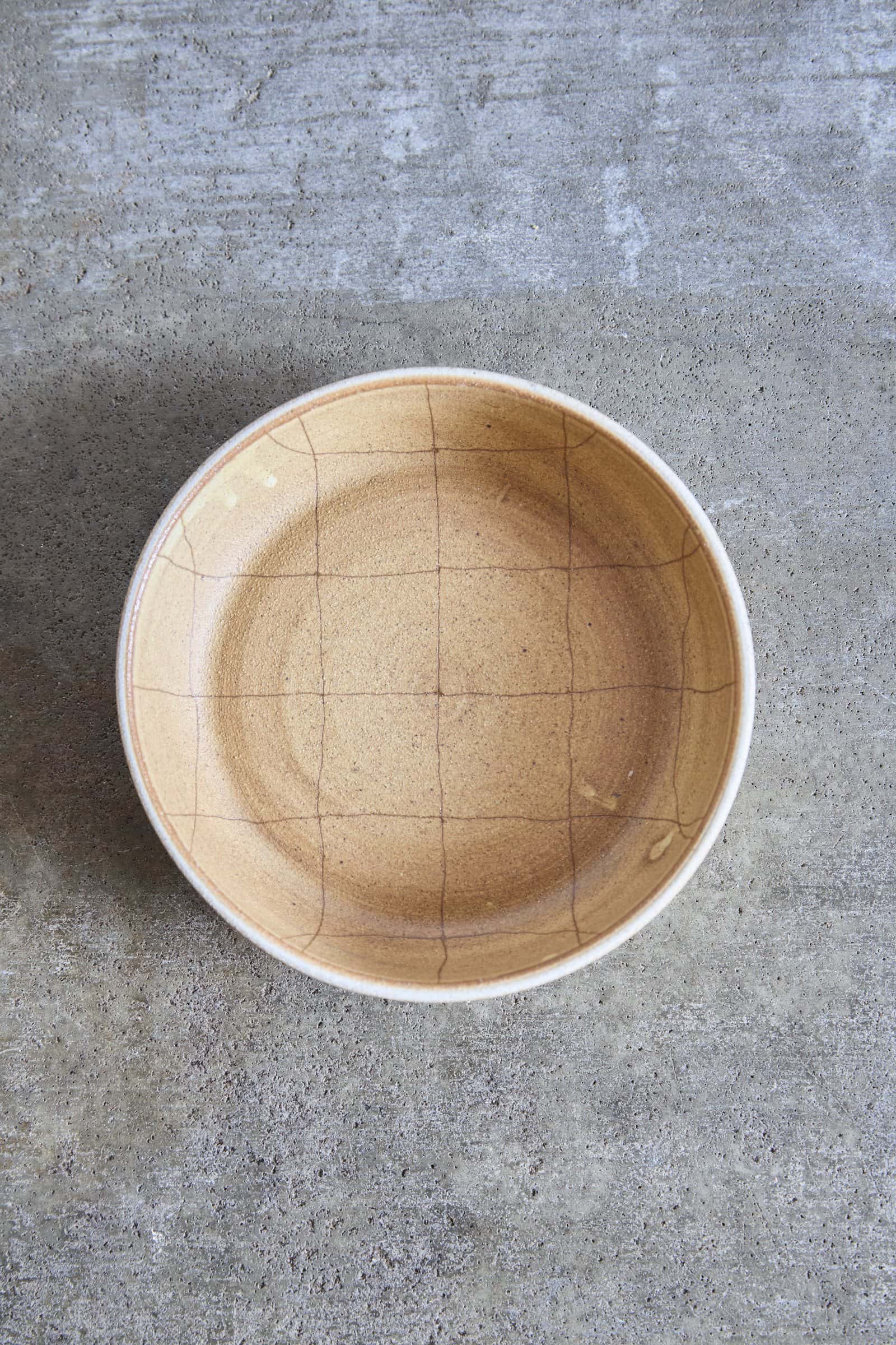 Scored Grid Bowl, Yellow on White Clay