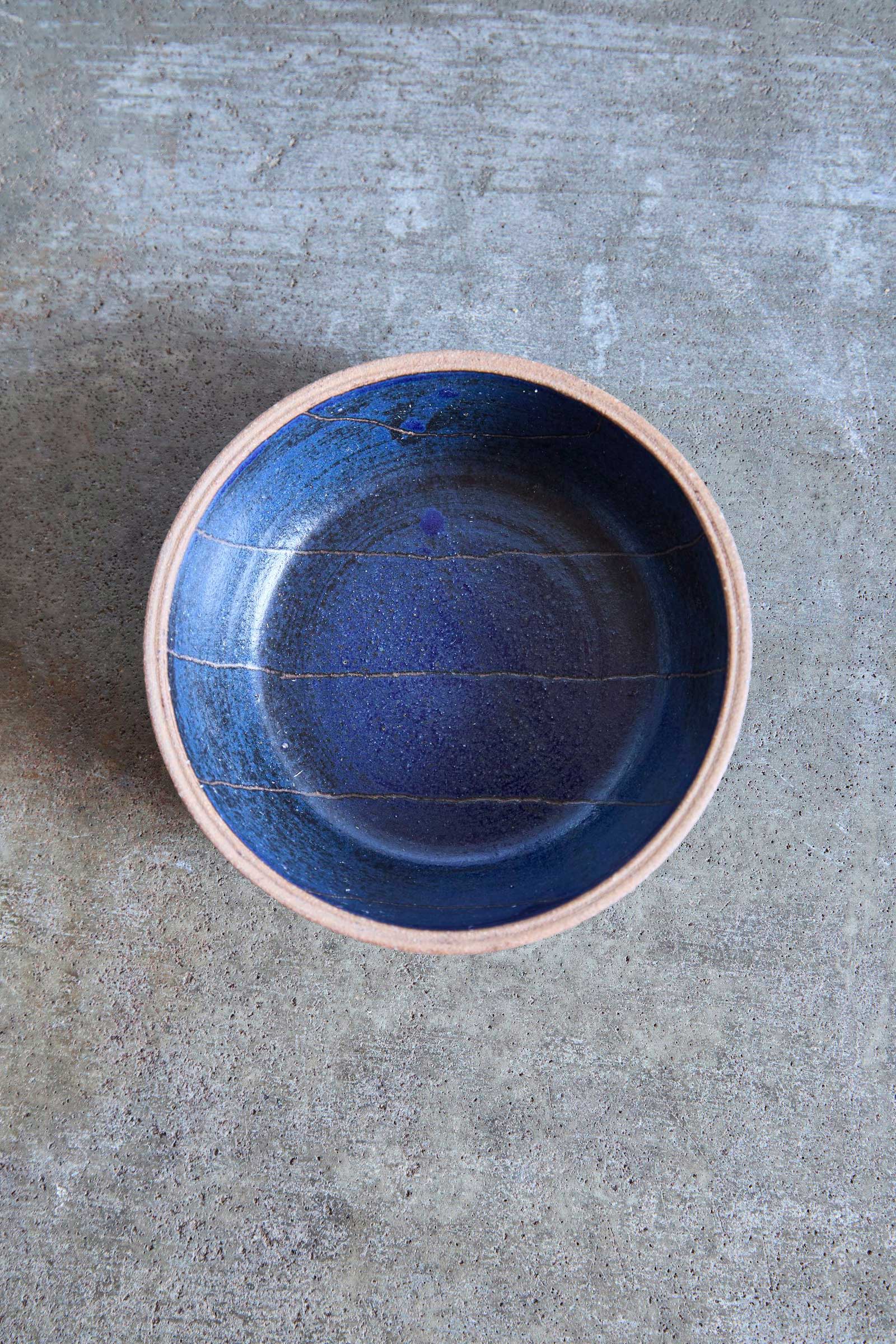 Scored Lines Bowl, Indigo on Natural Clay
