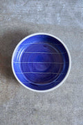 Scored Lines Bowl, Indigo on White Clay