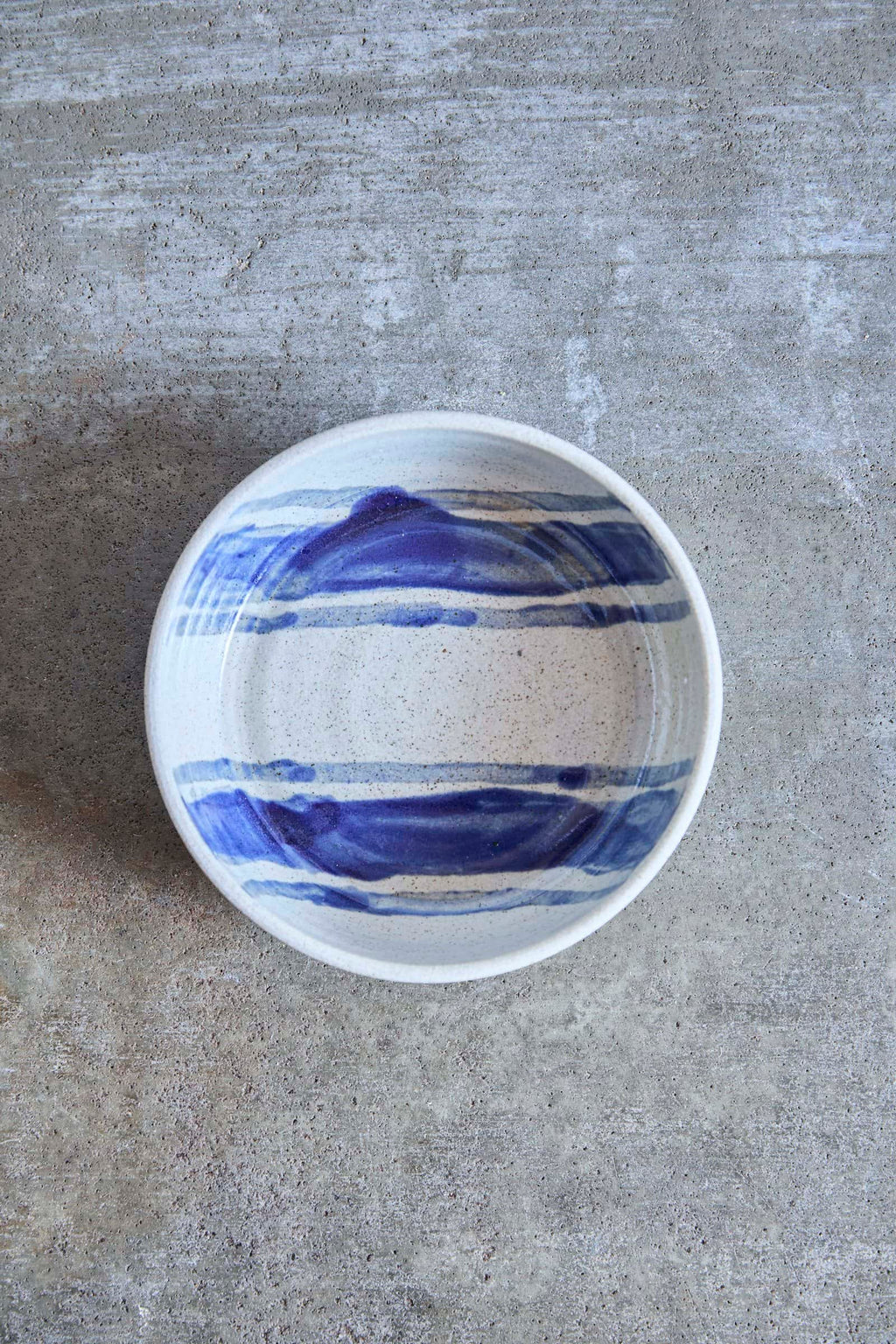 Picnic Stripped Bowl, Indigo Picnic on White Clay
