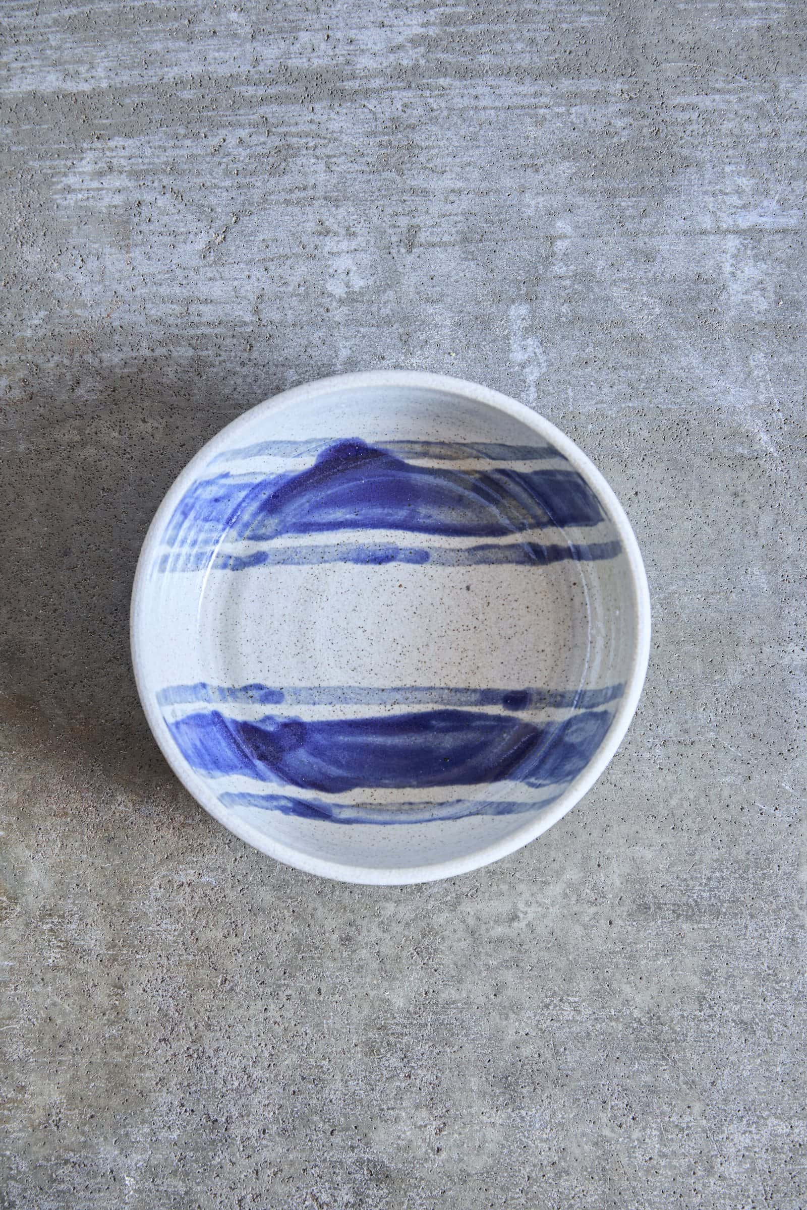 Picnic Stripped Bowl, Indigo Picnic on White Clay