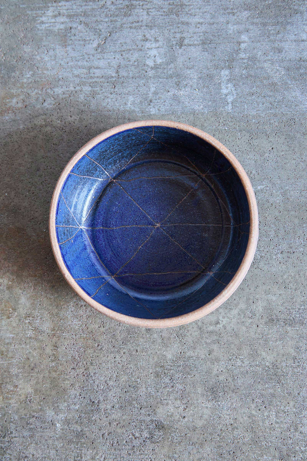 Scored Scales Bowl, Indigo on Natural Clay
