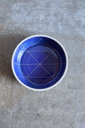 Scored Scales Bowl, Indigo on White Clay