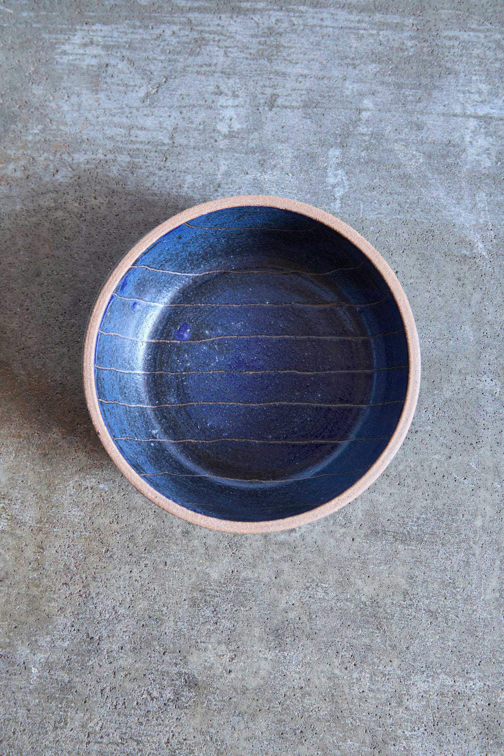 Scored Small lines Bowl, Indigo on Natural Clay