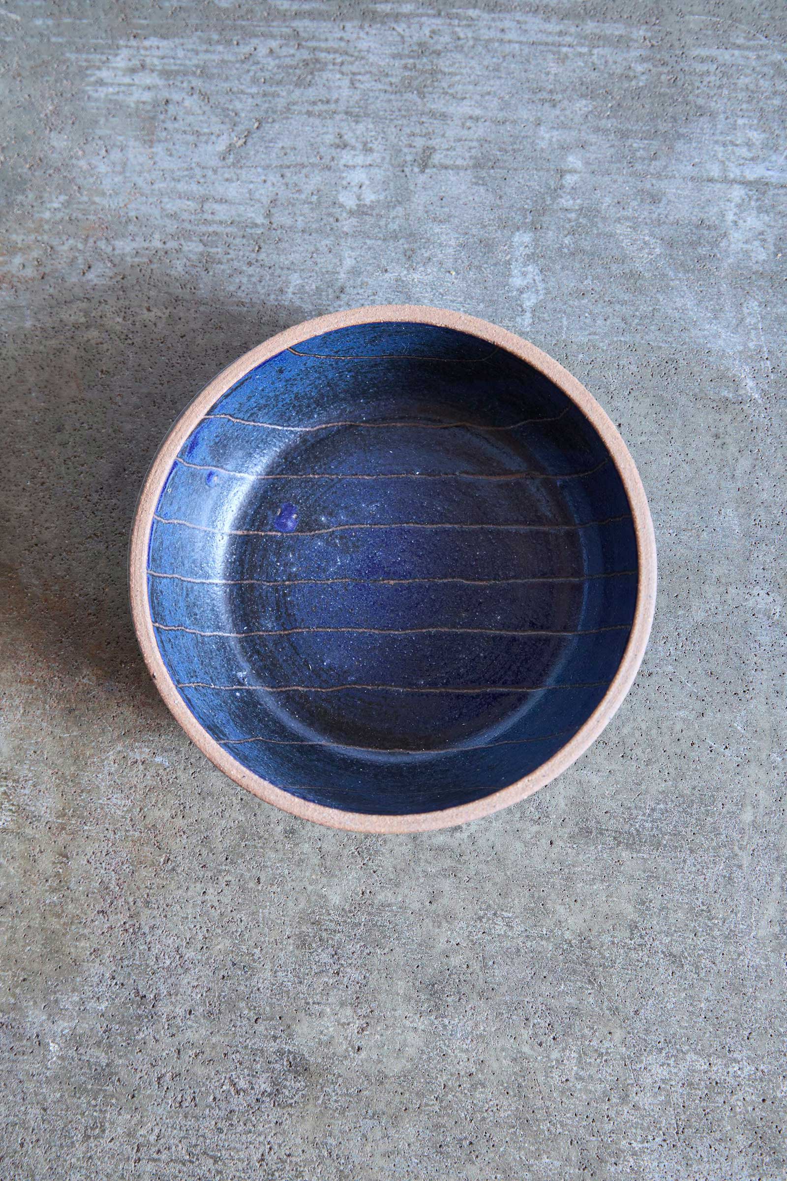 Scored Small lines Bowl, Indigo on Natural Clay