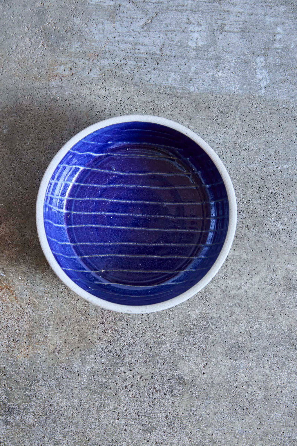 Scored Small lines Bowl, Indigo on White Clay