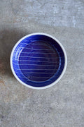 Scored Small lines Bowl, Indigo on White Clay