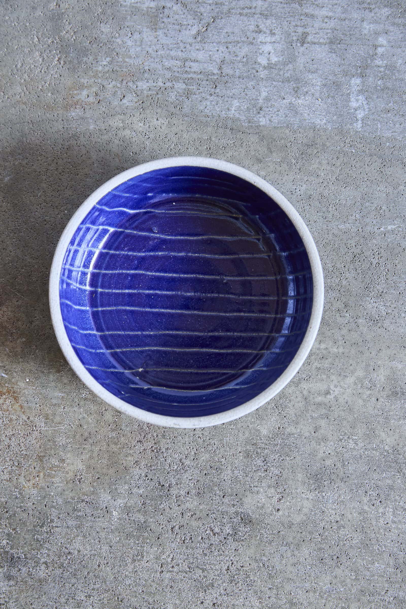Scored Small lines Bowl, Indigo on White Clay
