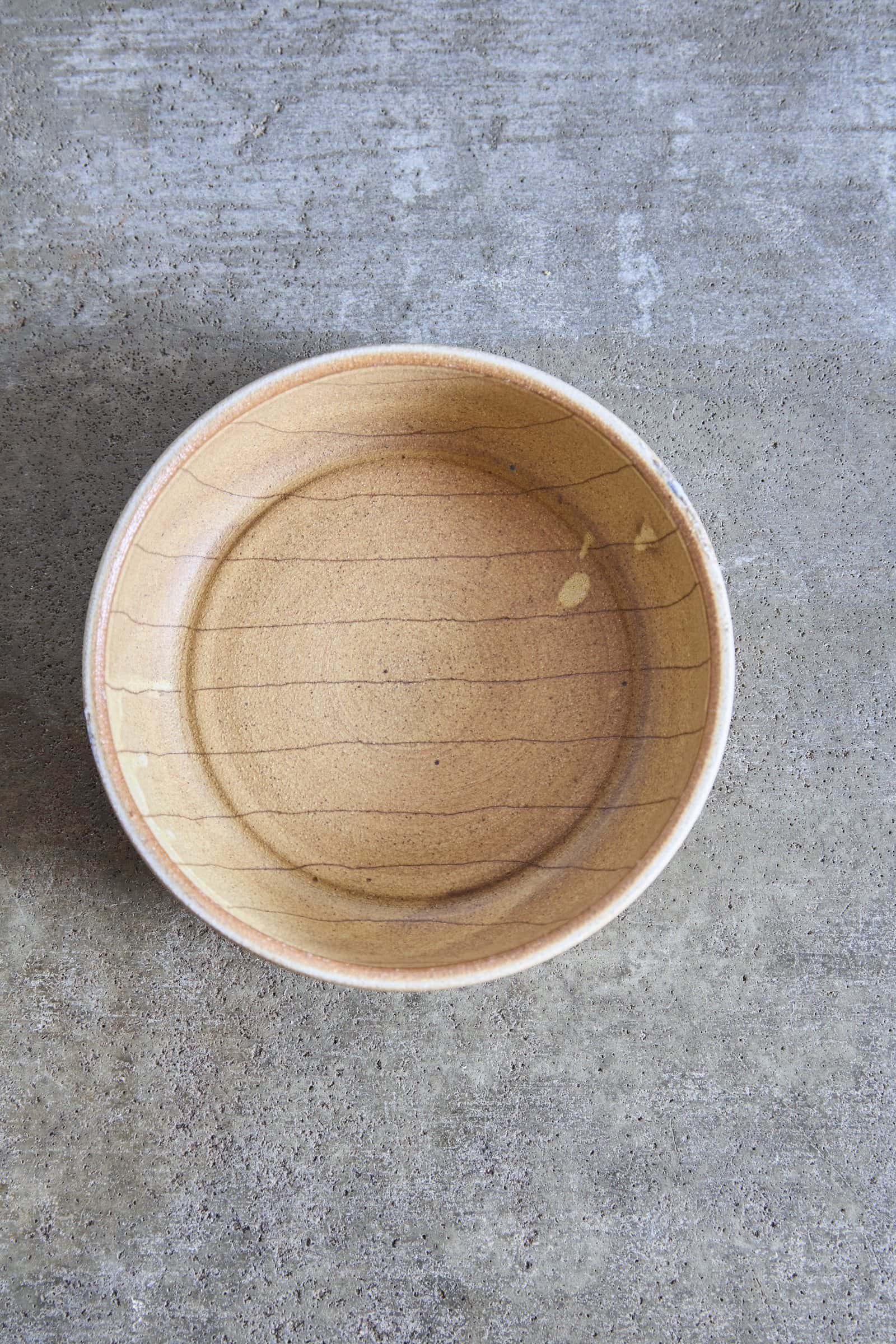 Scored Small lines Bowl, Yellow on White Clay