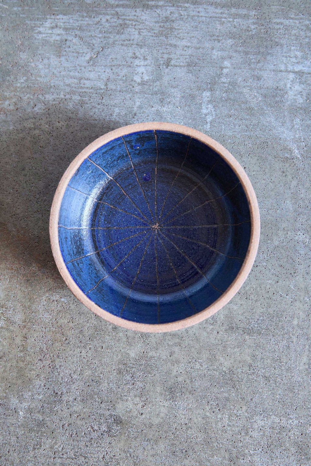Scored Star Bowl, Indigo on Natural Clay