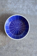 Scored Star Bowl, Indigo on White Clay
