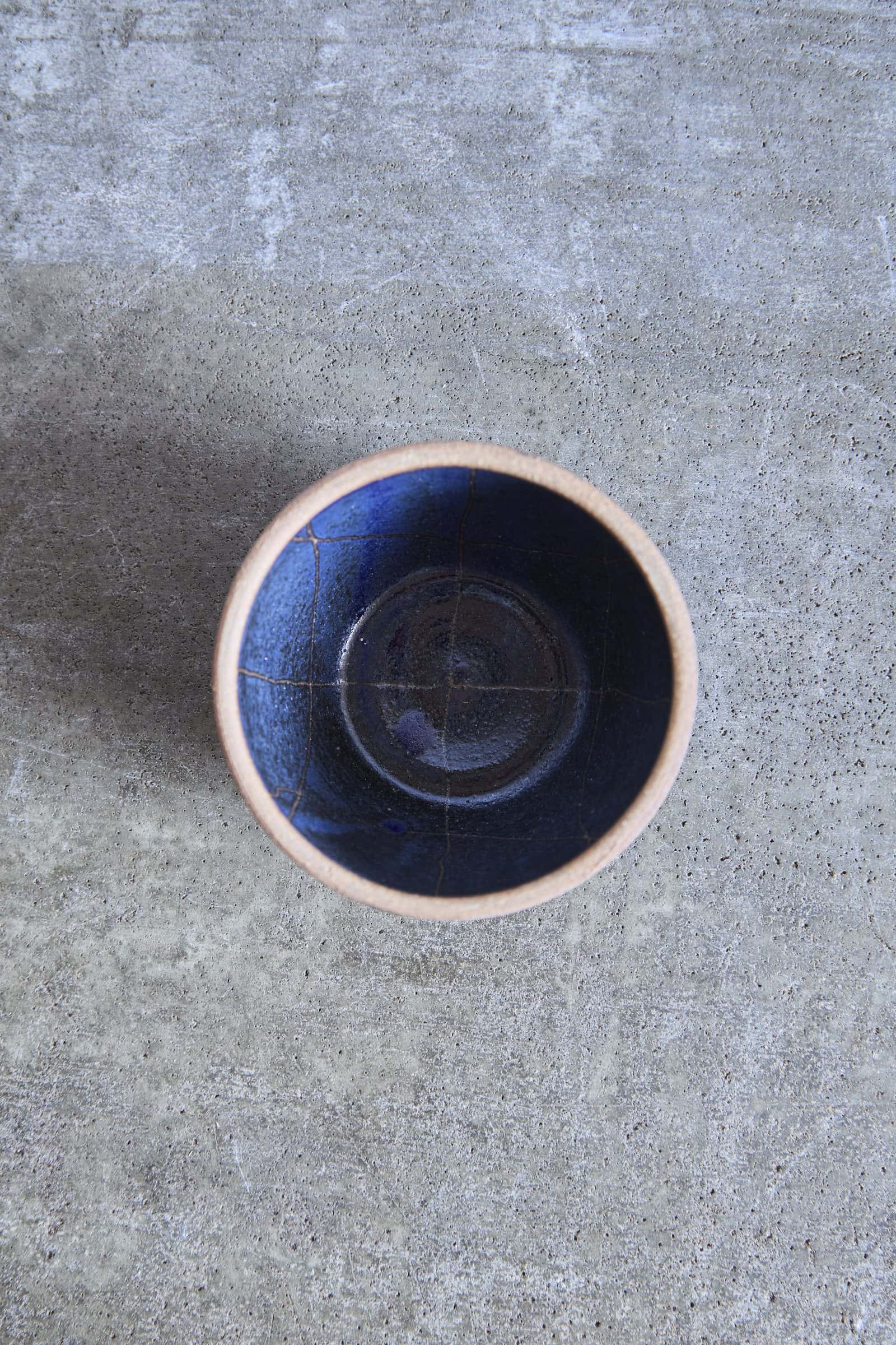 Scored Grid Bowl, Indigo on Natural Clay