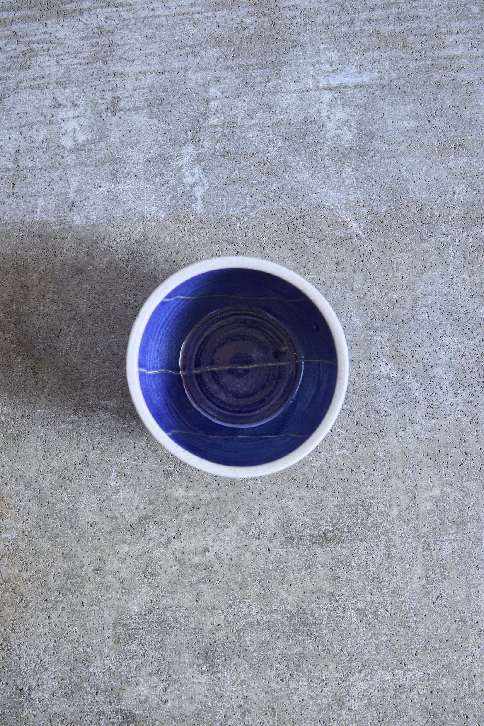 Scored Lines Bowl, Indigo on White Clay