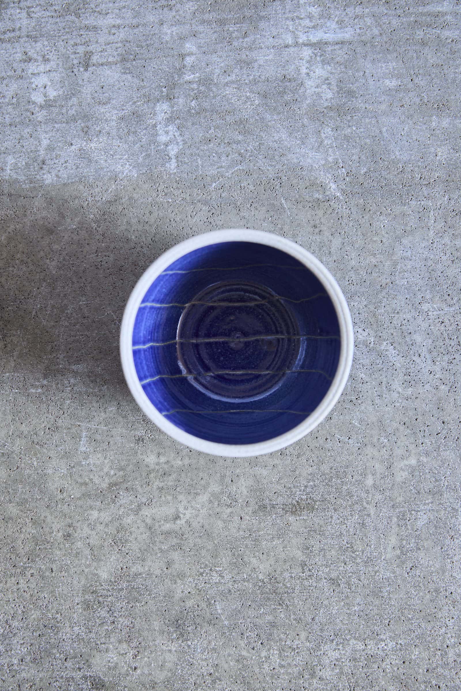 Scored Small lines Bowl, Indigo on White Clay