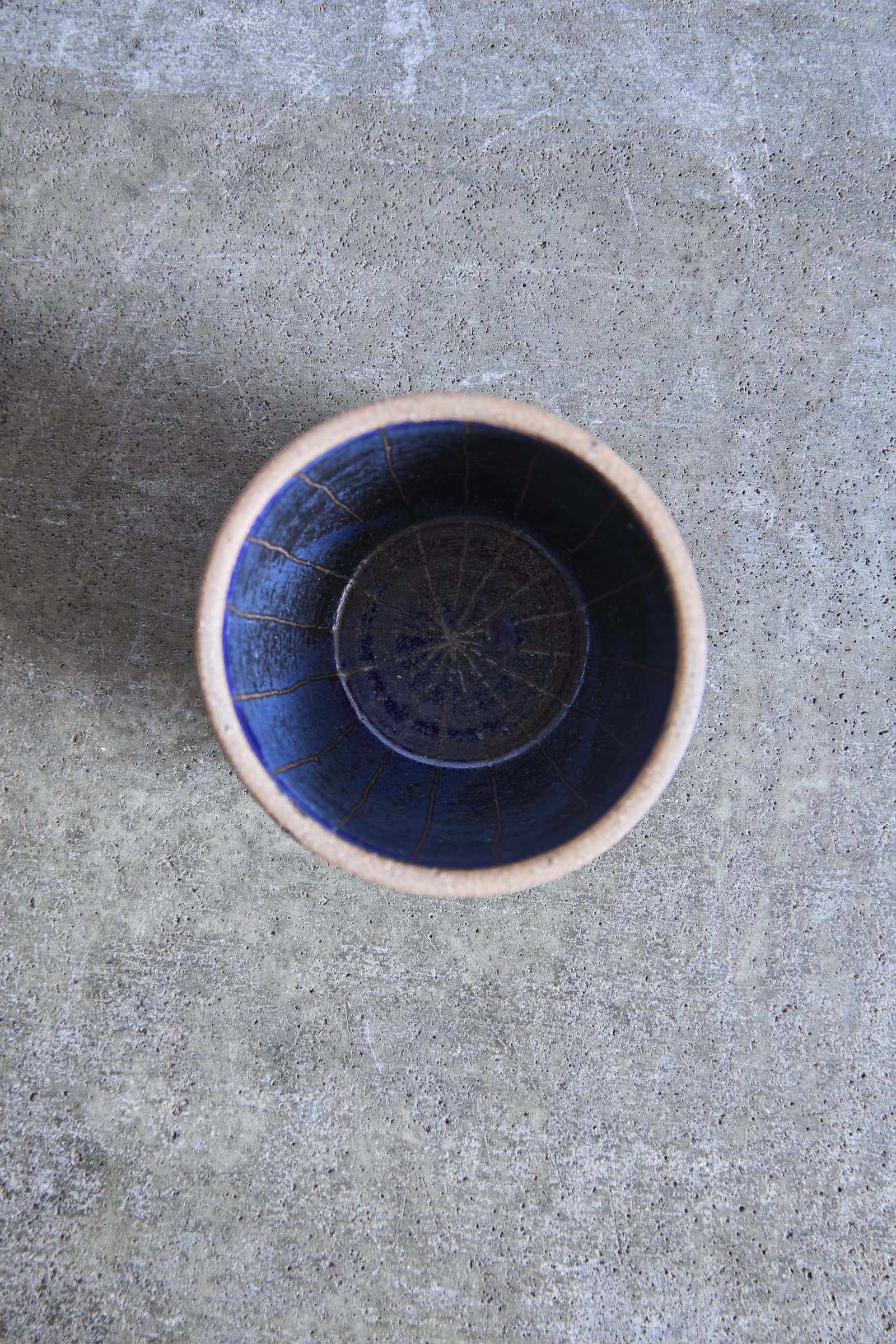 Scored Star Bowl, Indigo on Natural Clay
