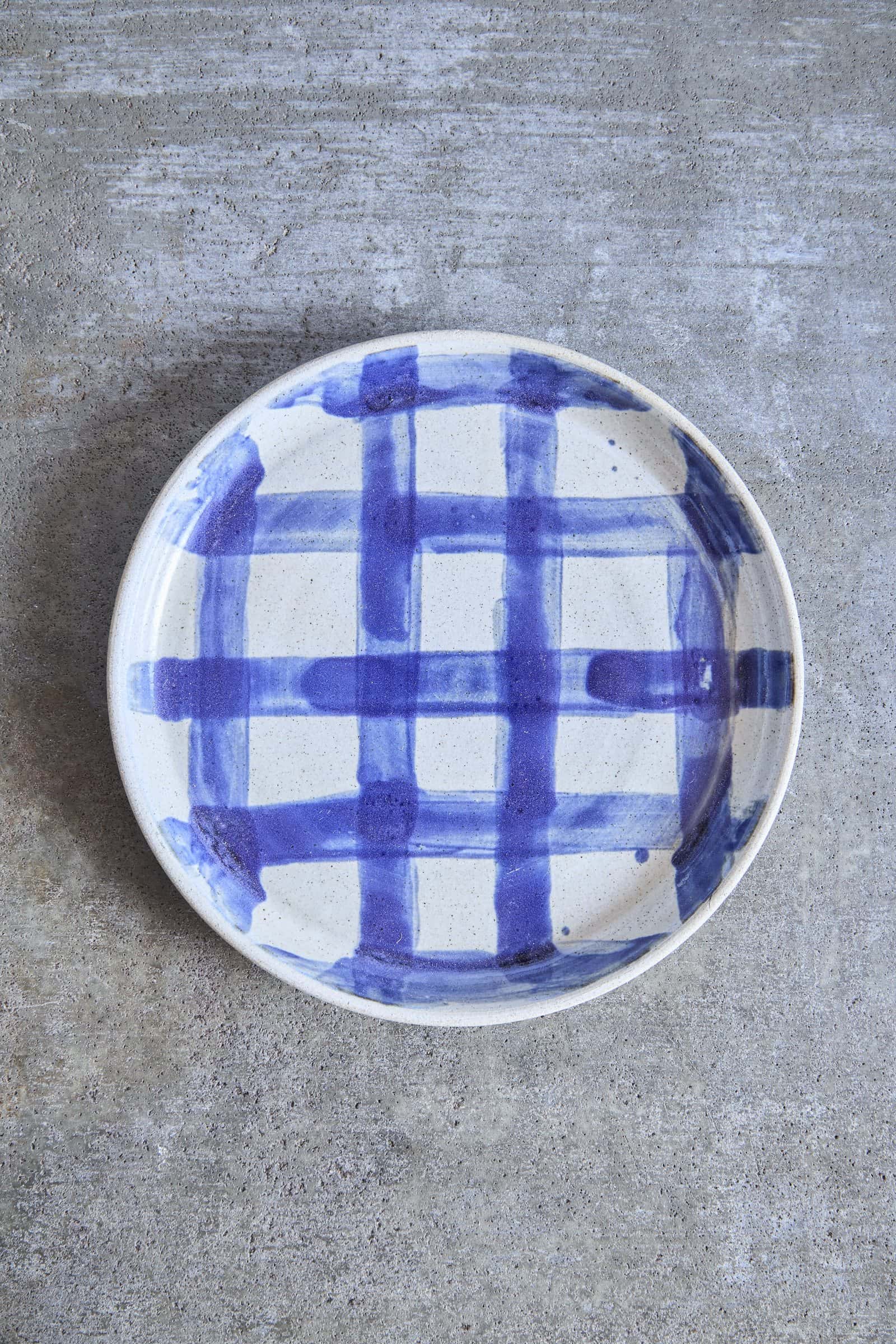 Picnic Blanket Plate, Indigo Picnic on White Clay