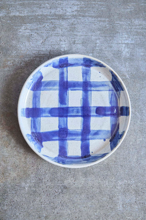 Picnic Blanket Plate, Indigo Picnic on White Clay